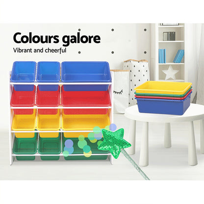 Keezi 12 Plastic Bins Kids Toy Organiser Box Bookshelf Storage Children Rack