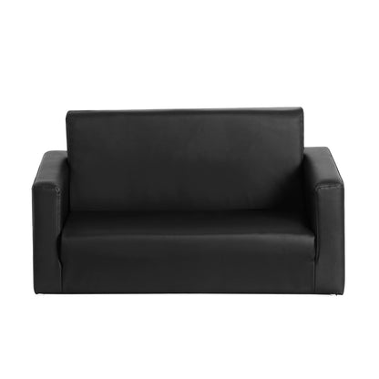 Keezi Kids Convertible Sofa 2 Seater Black PU Leather Children Couch Lounger