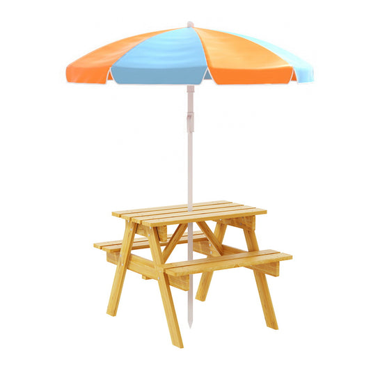 Keezi Kids Outdoor Table and Chairs Picnic Bench Seat Umbrella Children Wooden