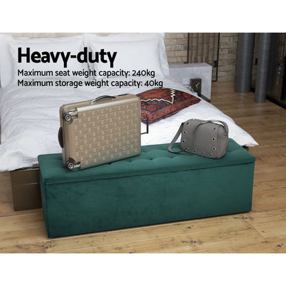 Artiss Storage Ottoman Blanket Box Velvet Foot Stool Rest Chest Couch Green